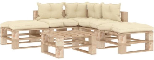 6-piece garden sofa made of pallets + cream pillows wood 3052307 3052307 - Garden Furniture - Main image