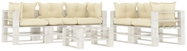 6-piece garden sofa made of pallets + cream pillows wood 3052465 3052465 - Garden Furniture