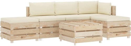 6-piece garden sofa set from pallets + cream pillows wood 3051829 3051829 - Garden Furniture - Main image