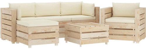 6-piece garden sofa made of pallets + cream pillows wood 3051832 3051832 - Garden Furniture - Main image