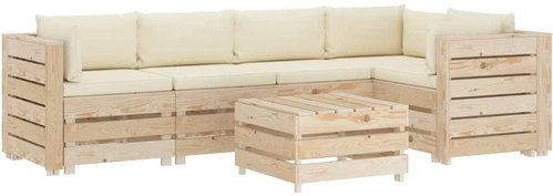 6-piece garden sofa made of pallets + cream pillows wood 3051833 3051833 - Garden Furniture - Main image