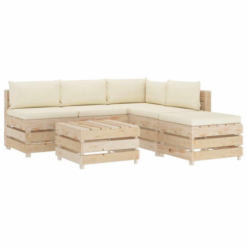 6-piece garden sofa made of pallets + cream pillows wood 3051839 3051839 - Garden Furniture - Main image