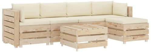 6-piece garden sofa made of pallets + cream pillows wood 3051840 3051840 - Garden Furniture - Main image