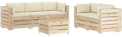 6-piece garden sofa set from pallets + cream pillows wood 3051842 3051842 - Garden Furniture - Main image