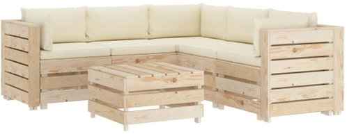 6-piece garden sofa made of pallets + cream pillows wood 3051843 3051843 - Garden Furniture - Main image