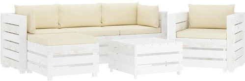 6-piece garden sofa made of pallets + cream pillows wood 3051970 3051970 - Garden Furniture - Main image