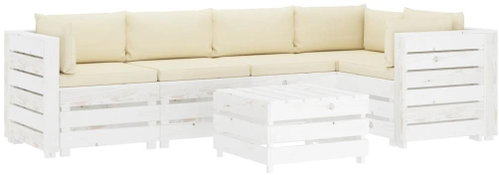 6-piece garden sofa made of pallets + cream pillows wood 3051971 3051971 - Garden Furniture - Main image