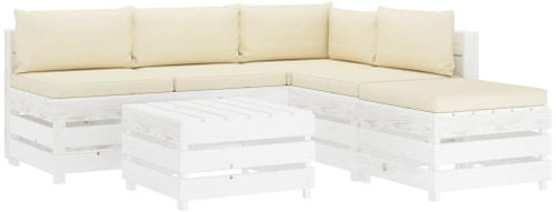 6-piece garden sofa made of pallets + cream pillows wood 3051977 3051977 - Garden Furniture - Main image