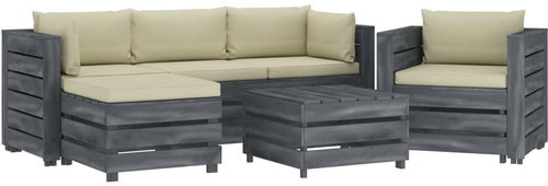 6-piece garden sofa made of pallets + cream pillows wood 3052108 3052108 - Garden Furniture - Main image