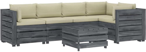 6-piece garden sofa made of pallets + cream pillows wood 3052109 3052109 - Garden Furniture - Main image