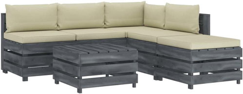 6-piece garden sofa made of pallets + cream pillows wood 3052115 3052115 - Garden Furniture - Main image