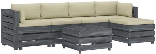 6-piece garden sofa set from pallets + cream pillows wood 3052116 3052116 - Garden Furniture - Main image