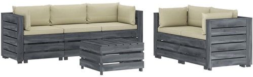 6-Piece Garden Pallet Sofa Set + Cream Cushions Wood 3052118 3052118 - Garden Furniture - Main image
