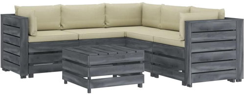 6-piece garden sofa made of pallets + cream pillows wood 3052119 3052119 - Garden Furniture - Main image