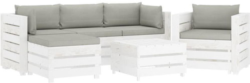 6-piece garden sofa made of pallets + taupe pillows wood 3051924 3051924 - Garden Furniture - Main image