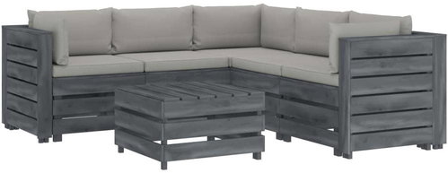 6-piece garden sofa made of pallets + taupe pillows wood 3052073 3052073 - Garden Furniture - Main image