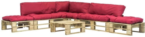 6-piece garden sofa made of pallets and red cushions wood 275316 275316 - Garden Furniture - Main image