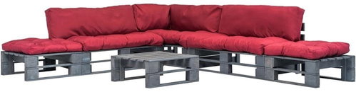 6 - piece garden sofa made of pallets and red cushions wood 275319 275319 - Garden Furniture - Main image