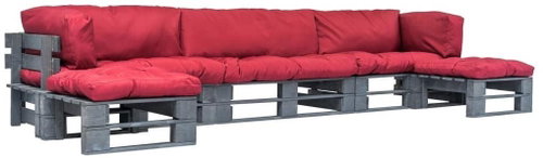 6-piece garden sofa made of pallets and red cushions wood 275325 275325 - Garden Furniture - Main image