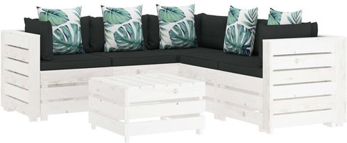6-piece Garden Sofa Set of Pallets Flowered Cushion Wood 3052004 3052004 - Garden Furniture - Main image