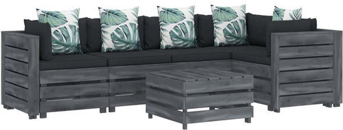 6-piece Garden Sofa Set of Pallets Flowered Pillows Wood 3052132 3052132 - Garden Furniture - Main image