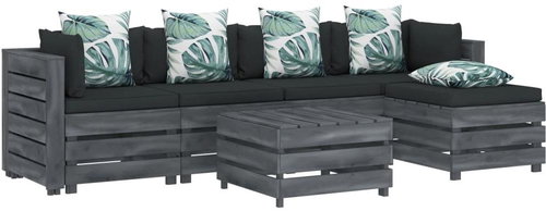 6-piece garden sofa set of pallets flowered cushion wood 3052139 3052139 - Garden Furniture - Main image