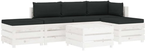6-piece garden sofa made of pallets with black cushions 3051875 3051875 - Garden Furniture - Main image