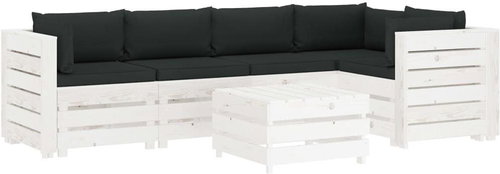 6-piece garden sofa made of pallets with black cushions 3051879 3051879 - Garden Furniture - Main image