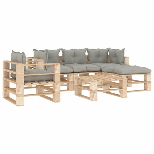 6-piece garden sofa made of pallets with taupe cushions wood 3052262 3052262 - Garden Furniture - Main image