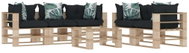 6-piece garden set made of pallets + angled and flowered cushions 3052345 3052345 - Garden Furniture