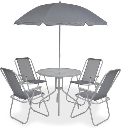 6-piece garden dining set steel and textile gray 43785 43785 - Garden Furniture - Main image