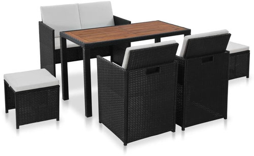 6-piece garden dining set polyratan and acacia wood black 43906 43906 - Garden Furniture - Main image