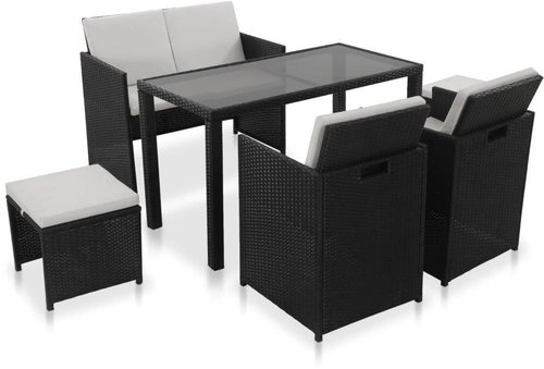 6-piece garden dining set with black polyrattan cushions 43903 43903 - Garden Furniture - Main image
