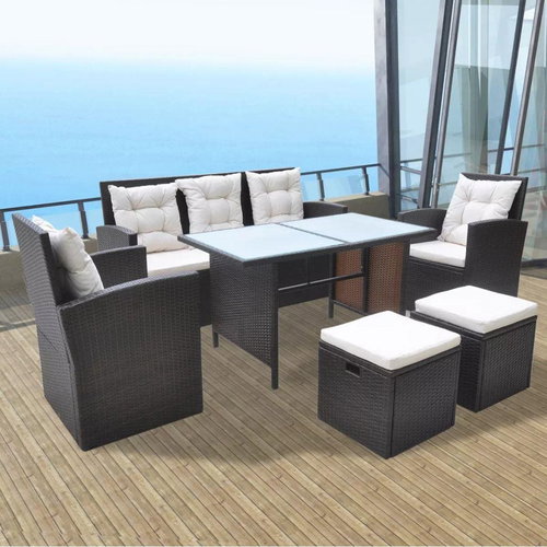 6-piece garden dining set with brown polyrattan cushions 42644 42644 - Garden Furniture - Main image