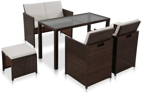 6-piece garden dining set with brown polyrattan cushions 43904 43904 - Garden Furniture - Main image