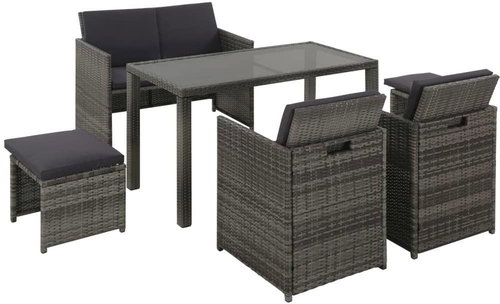 6-piece garden dining set with gray polyrattan cushions 43905 43905 - Garden Furniture - Main image
