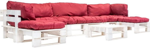 6-piece garden seating set made of pallets red pillows wood 277402 277402 - Garden Furniture - Main image