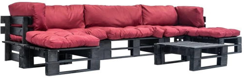 6-piece garden seating set made of pallets red cushions wood 277435 277435 - Garden Furniture - Main image