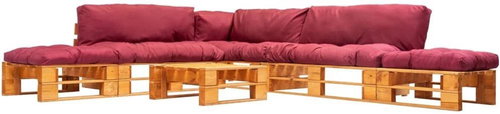 6-piece garden seating set made of pallets red pillows wood 277464 277464 - Garden Furniture - Main image