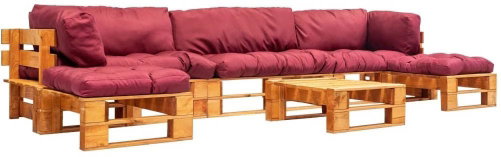 6-piece garden seating set made of pallets red pillows wood 277468 277468 - Garden Furniture - Main image