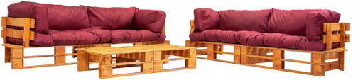6-piece garden seating set made of pallets red pillows wood 277472 277472 - Garden Furniture - Main image