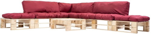 6-piece garden seating set made of pallets red pillows wood 277497 277497 - Garden Furniture - Main image