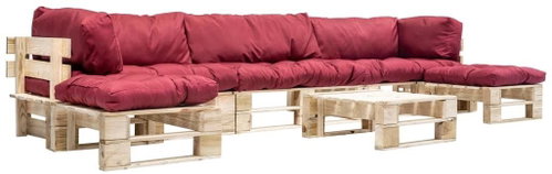 6-piece garden seating set made of pallets red cushions wood 277501 277501 - Garden Furniture - Main image