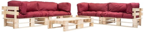 6-piece garden seating set made of pallets red pillows wood 277505 277505 - Garden Furniture - Main image