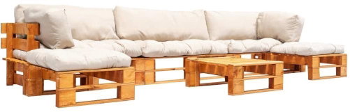 6-piece garden seating set made of pallets sand cushion wood 277466 277466 - Garden Furniture - Main image