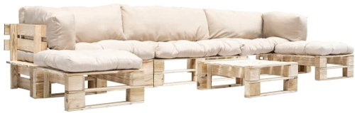 6-piece garden seating set made of pallets sand cushions wood 277499 277499 - Garden Furniture - Main image