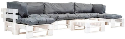 6-piece garden seating set made of pallets gray pillows wood 277401 277401 - Garden Furniture - Main image