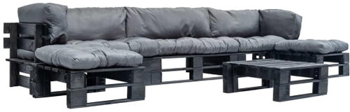 6-piece garden seating set made of pallets gray pillows wood 277434 277434 - Garden Furniture - Main image