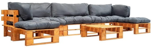6-piece garden seating set made of pallets gray pillows wood 277467 277467 - Garden Furniture - Main image