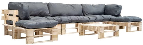 6-piece garden seating set made of pallets gray pillows wood 277500 277500 - Garden Furniture - Main image